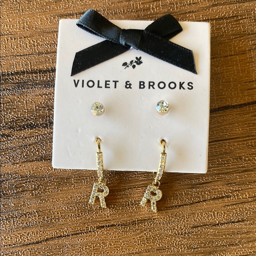 Violet & Brooks Gold “R” Initial Earrings